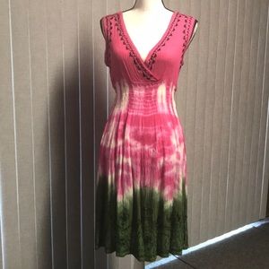 NWOT Devi Festival Dress Pink Green White Black